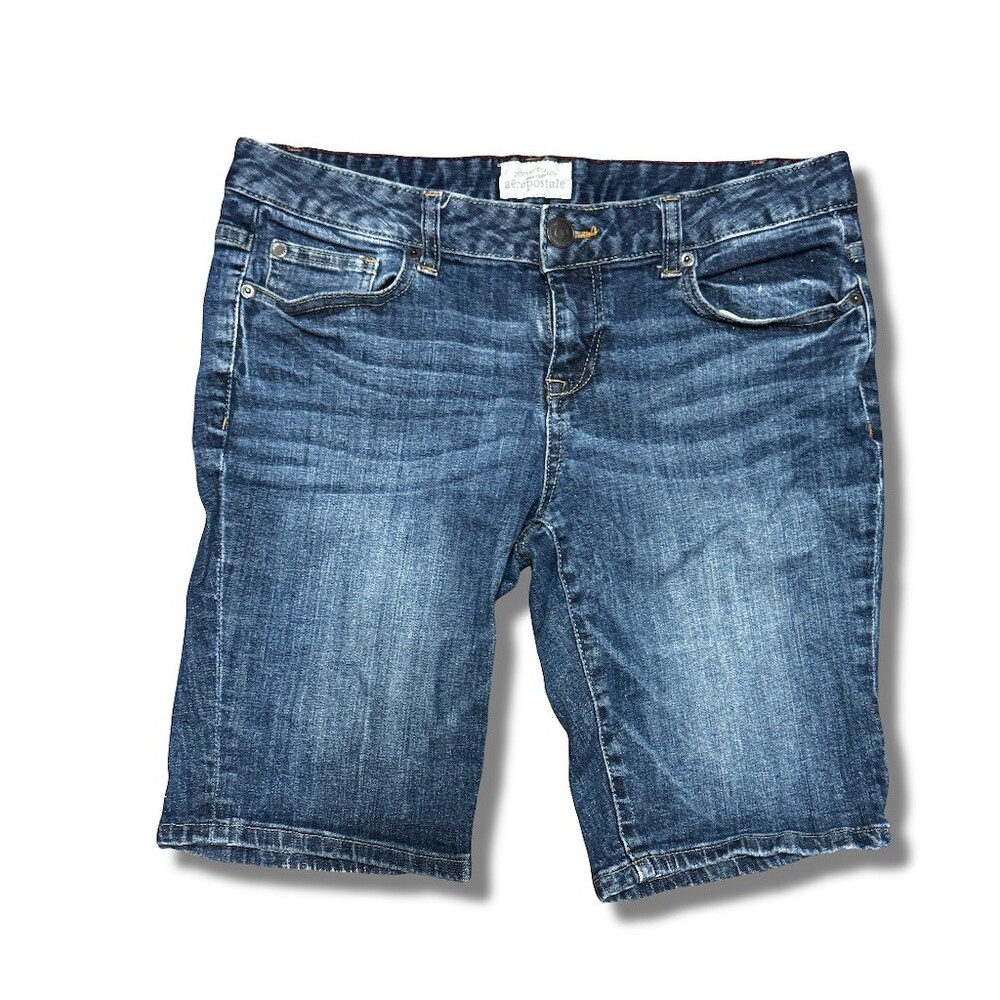 Aeropostale Bermuda Shorts Womens Size 9 Blue Denim Stretch Mid Rise